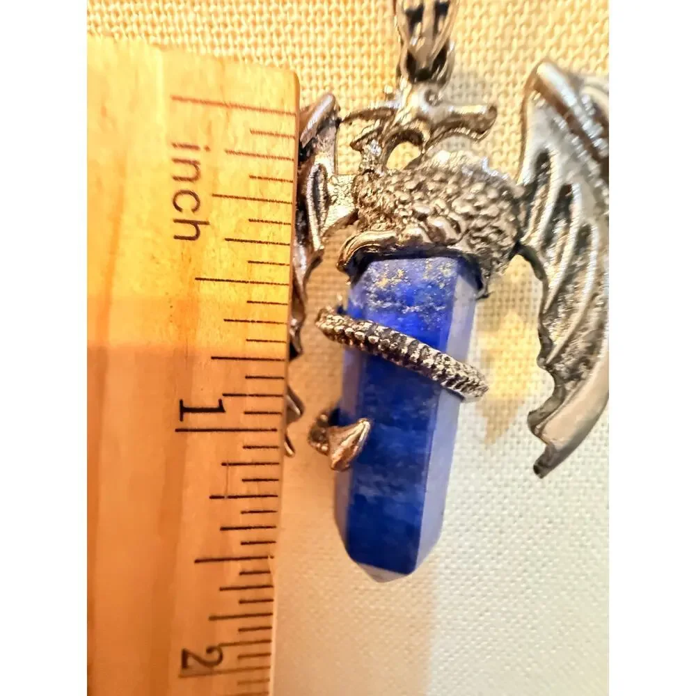 Vintage Dragon Lapis Point Pendant Necklace 22”